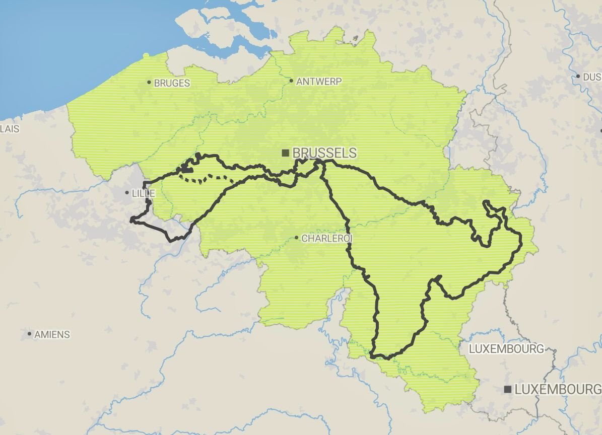 Map of the four MONUMENTAL routes across Belgium